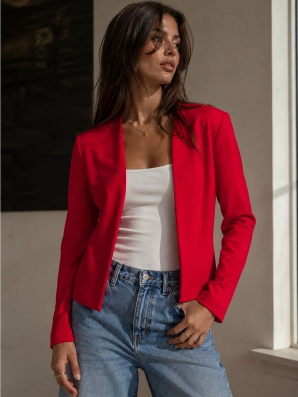 Tahari Arthur S. Levine Red Open Front Cropped 8 Blazer Quiet Luxury Power